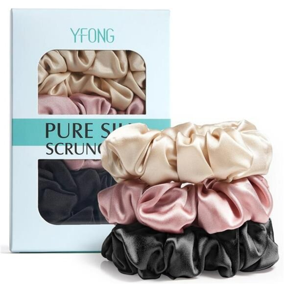 Mulberry Silk Hair Scrunchies Soft No Damage Ponytail Holders Set of 3 - Picture 1 of 7